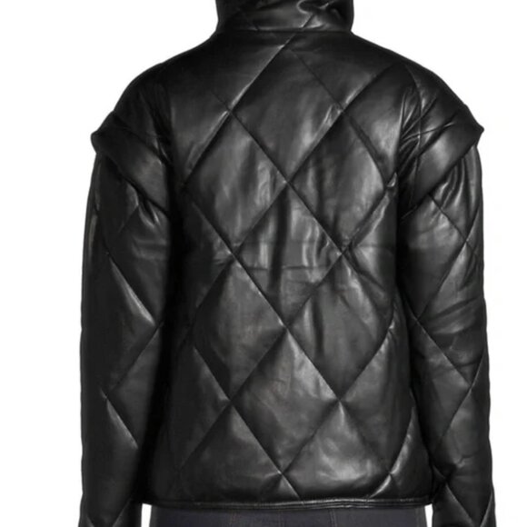 Apparis Quilted Faux Leather Black Jacket - Picture 4 of 12